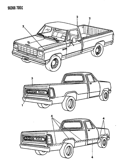 1990 Dodge W150 Tapes Stripes & Decals Diagram