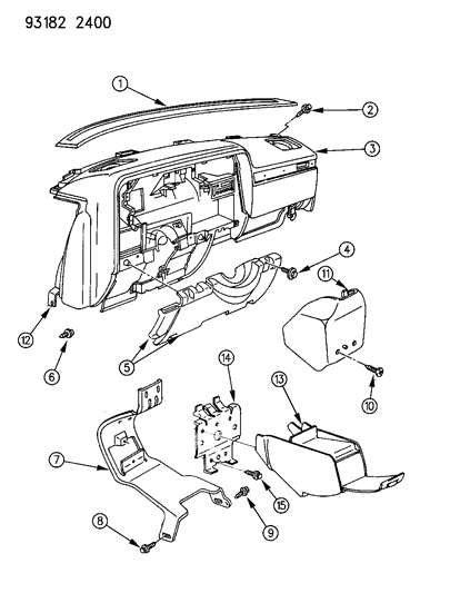 1993 Dodge Dynasty Instrument Panel Panel & Pad Diagram