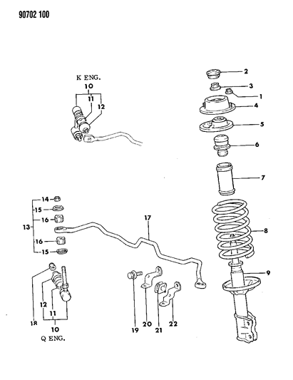 1990 Dodge Colt Suspension - Front Diagram