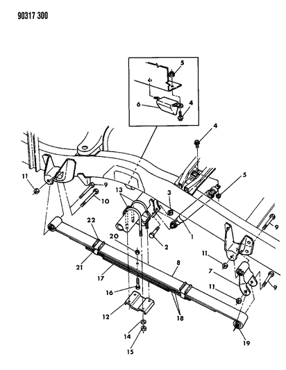 1993 Dodge Dakota Suspension - Rear Leaf With Shock Absorber Diagram 1