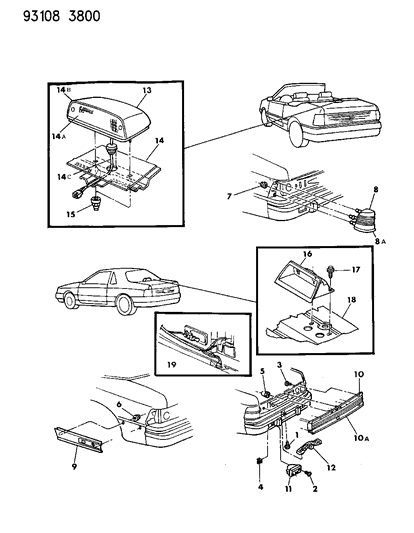1993 Chrysler LeBaron GTC Lamps & Wiring - Rear Diagram