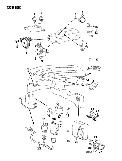 1992 Dodge Colt Horn - Relay - Flasher - Timer Diagram