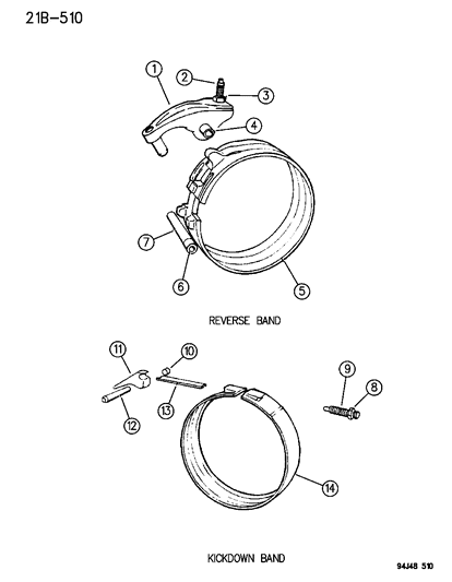 1995 Jeep Wrangler Bands , Reverse & Kickdown With Linkage Diagram 2