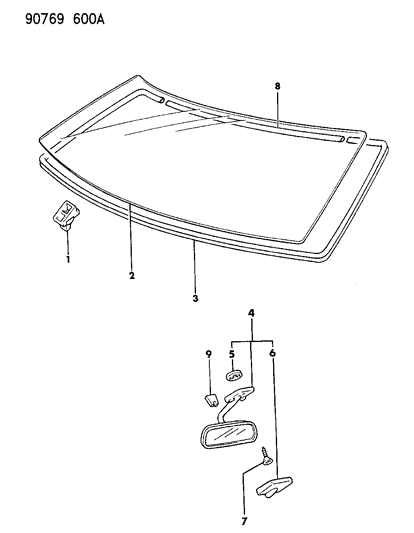 1990 Dodge Colt Windshield & Mirror Diagram