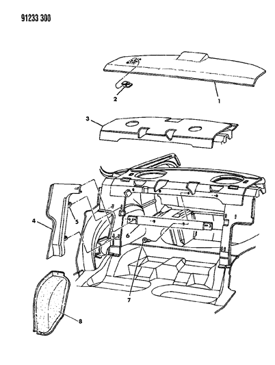 1991 Chrysler LeBaron Shelf Panel And Related Parts Diagram