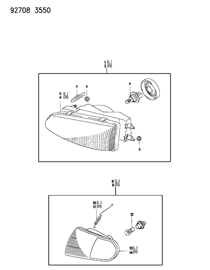 1993 Dodge Colt Lamp Front Combination Diagram for MB929470