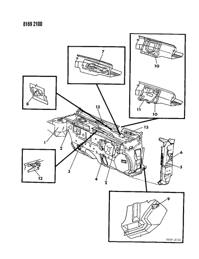 1988 Dodge Shadow Bracket & Plugs Cowl Diagram