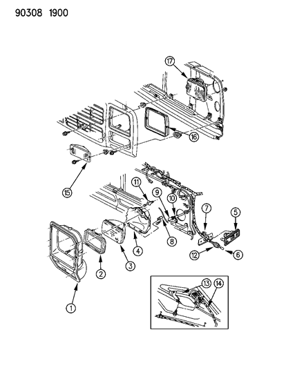 1991 Dodge W250 Bezel HEADLAMP Left Diagram for 55054645