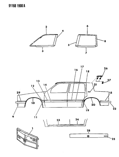 1991 Dodge Dynasty NAMEPLATE C Pillar Dynasty Diagram for 4454249