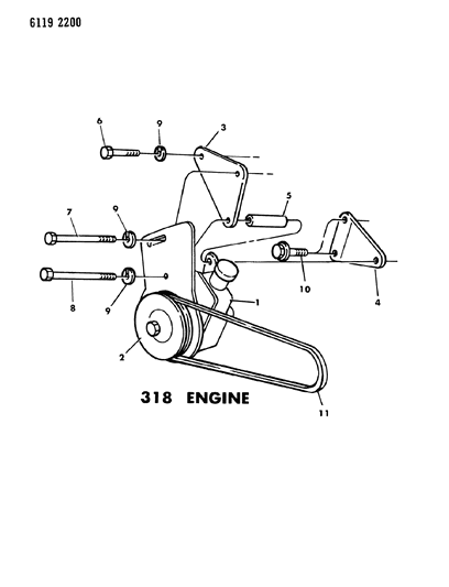 1986 Dodge Diplomat Power Steering Pump Engine Brackets Diagram