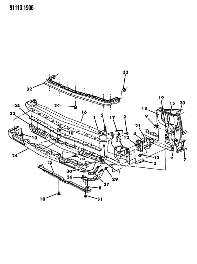 1991 Chrysler Imperial Fascia, Bumper Front Diagram 1