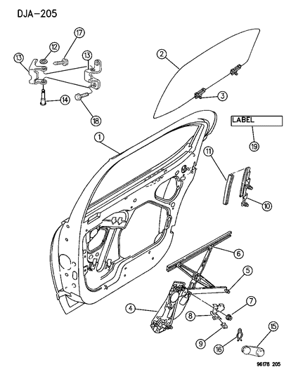 1996 Chrysler Cirrus Rear Door Window Regulator Diagram for 4856113