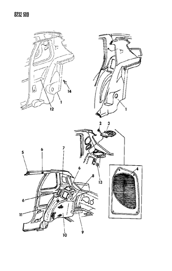 1988 Dodge Shadow Panel - Quarter Trim Diagram