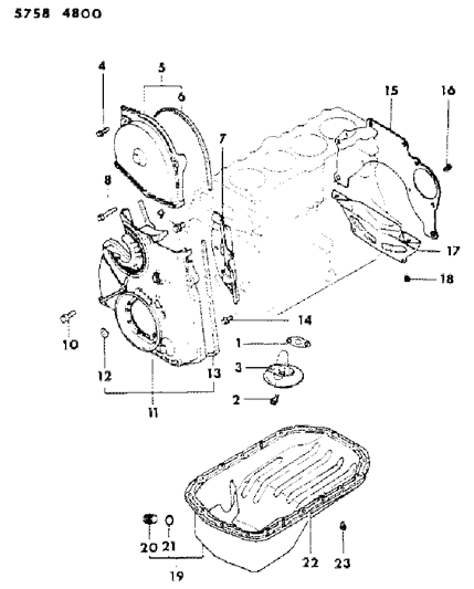 1985 Dodge Ram 50 Oil Pan & Timing Belt Cover Diagram 1