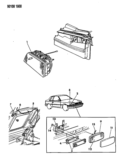 1990 Dodge Shadow Lamps - Front Diagram