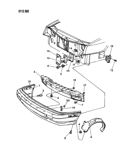 1988 Dodge Shadow Fascia, Bumper Front Diagram