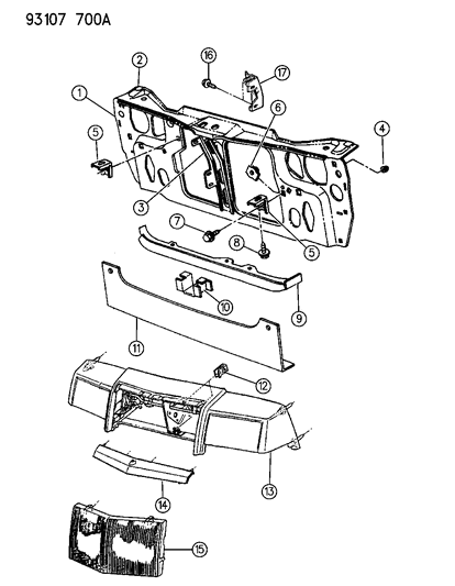 1993 Chrysler New Yorker Grille & Related Parts Diagram 2