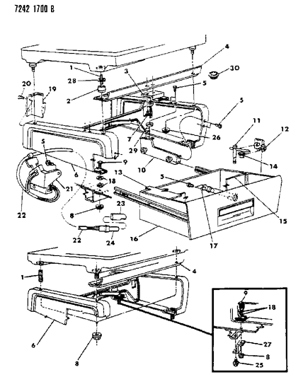 1987 Dodge Caravan Riser Right Bucket Seat & Storage Box Diagram