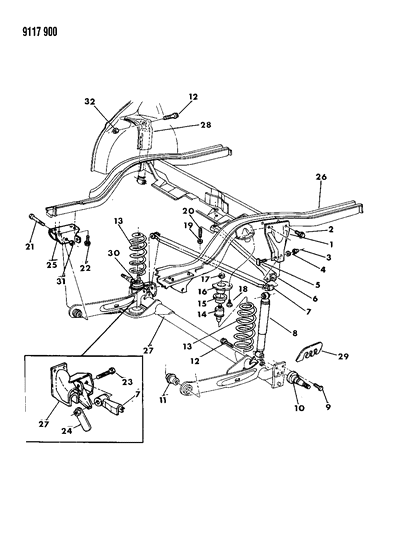 1989 Dodge Dynasty Suspension - Rear Diagram