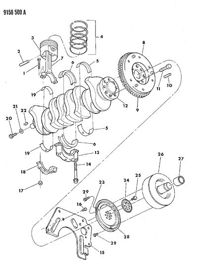 1989 Dodge Shadow Crankshaft, Pistons And Torque Converter Diagram 2