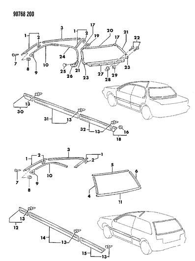 1990 Dodge Colt Mouldings - Exterior View Diagram 1