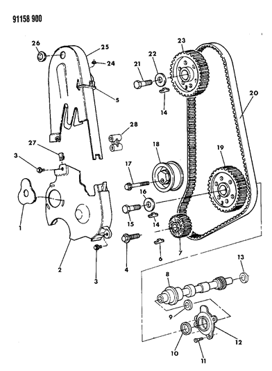 1991 Dodge Shadow Timing Belt & Cover & Intermediate Shaft Diagram 1