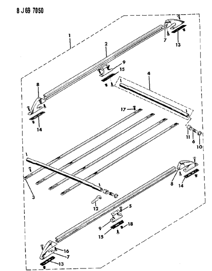 1987 Jeep Grand Wagoneer Rack, Roof Luggage Diagram