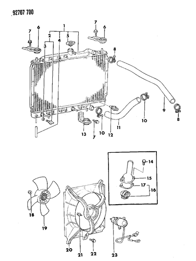 1992 Dodge Colt Radiator & Related Parts Diagram