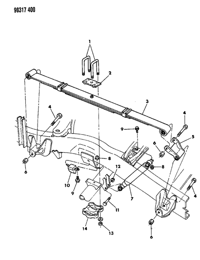 1990 Dodge Dakota Suspension - Rear Leaf With Shock Absorber Diagram 2