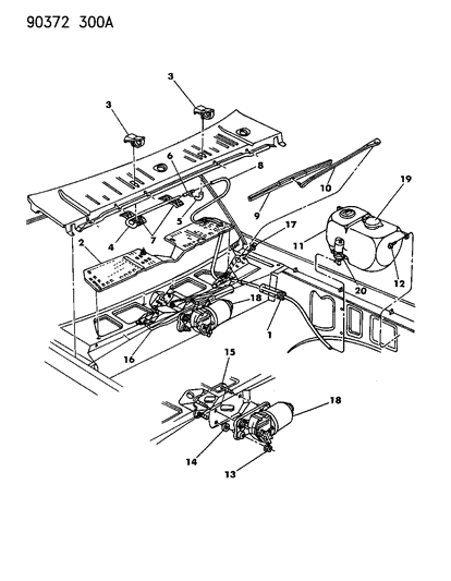 1991 Dodge Dakota Windshield Wiper & Washer System Diagram