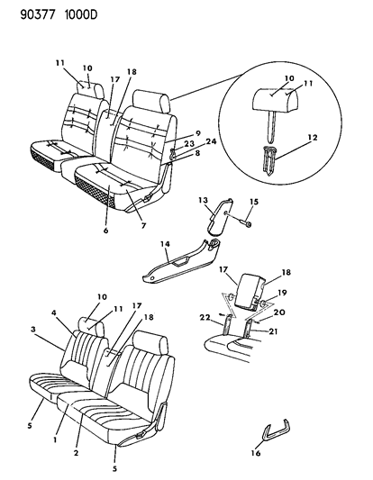 1990 Dodge Dakota Seat - Front 60/40 Split Back Diagram