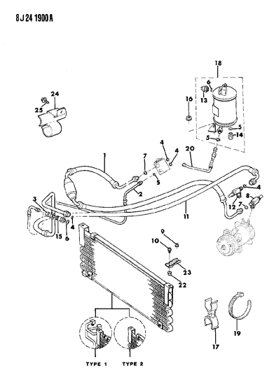 1988 Jeep Grand Wagoneer Receiver/Drier, Condenser & Hoses Diagram 1