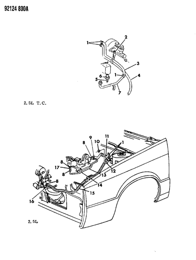 1992 Dodge Daytona Plumbing - Heater Diagram 1