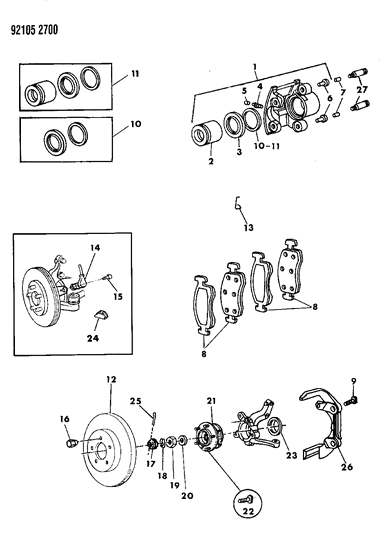 1992 Chrysler New Yorker Salon Brakes, Front Diagram