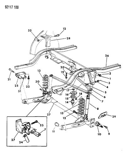 1992 Dodge Shadow Suspension - Rear Diagram