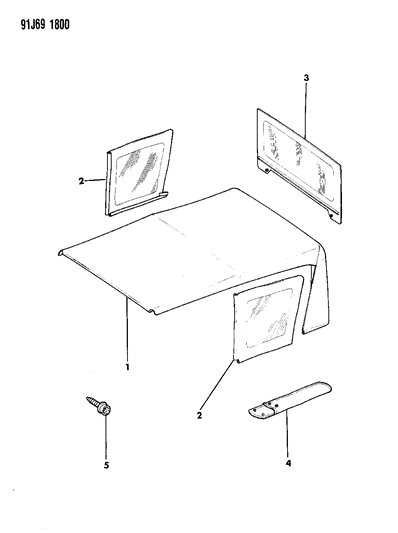 1991 Jeep Wrangler Soft Top & Windows Diagram 1