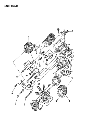 1987 Dodge Dakota Alternator & Mounting Diagram 2