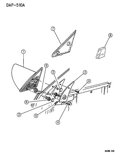 1994 Dodge Shadow Front Door Outside Mirrors Diagram for 5252572