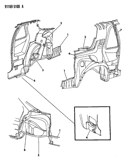 1991 Chrysler LeBaron GTC Quarter Panel Diagram 1