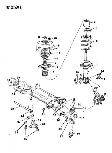 1990 Chrysler TC Maserati Suspension - Front Diagram