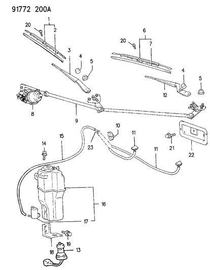 1991 Dodge Colt Windshield Wiper & Washer System Diagram