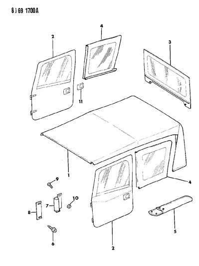 1989 Jeep Wrangler Window, Tailgate Diagram for 55018814