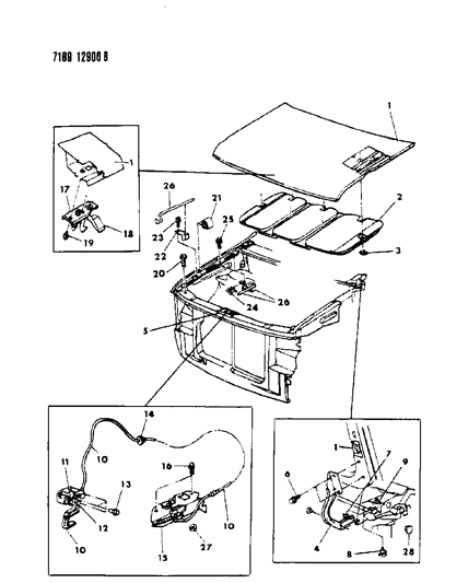 1987 Dodge Caravan Hood & Hood Release Diagram