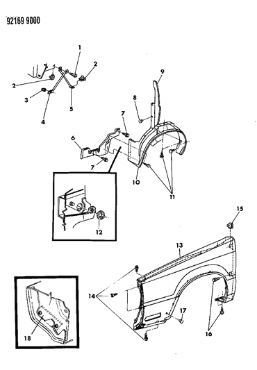 1992 Dodge Dynasty Fender & Shield Diagram