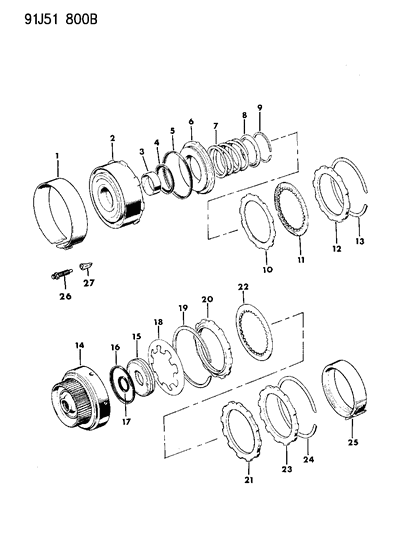 1993 Jeep Wrangler Clutch, Front & Rear Diagram