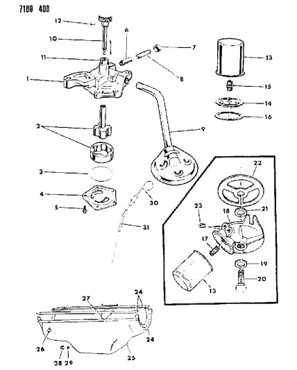 1987 Dodge Diplomat Oil Pan, Oil Pump & Oil Filter Diagram