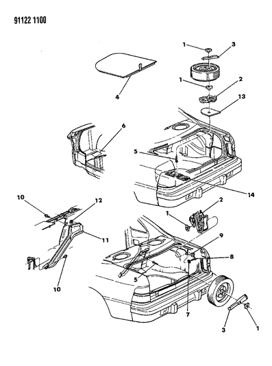 1991 Chrysler LeBaron GTC Jack & Spare Tire Storage Diagram