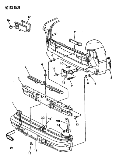 1990 Chrysler LeBaron GTC Fascia, Bumper Rear Diagram