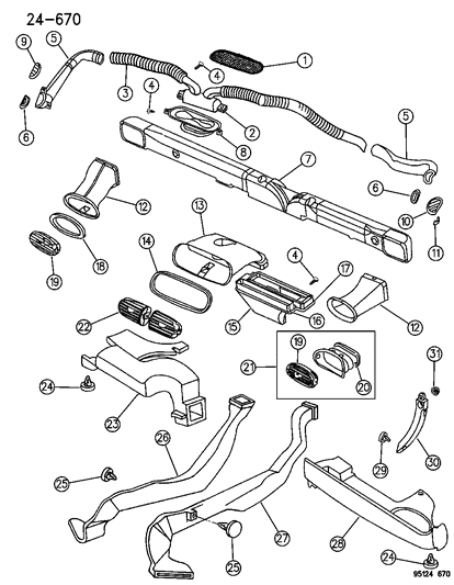1995 Dodge Stratus Outlet-Air Conditioning & Heater Diagram for HR96RX9