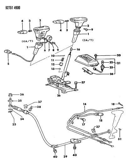 1993 Dodge Ram 50 Controls, Floor Shift Diagram